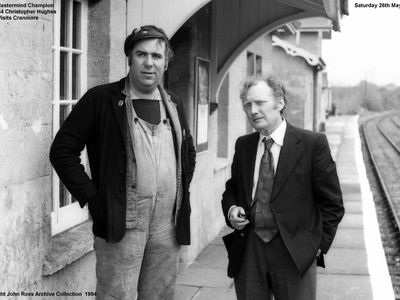 Cranmore Station had a special visitor back in 1984 in the shape of the BBC Mastermind Champion for 1983 Christopher Hughes pictured on the right is the ESR Alan (where`s me pipe) French. Picture taken Saturday 26th May 1984
